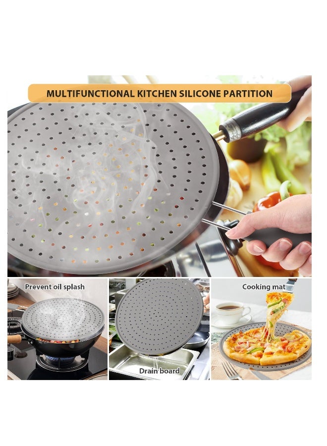 11 Inch Silicone Frying Pan Splash Guard, Heat Resistant Grease Splatter Screen for Stove Top Cooking, Multi-Use Oil Splatter Protector (Grey) - Image 4