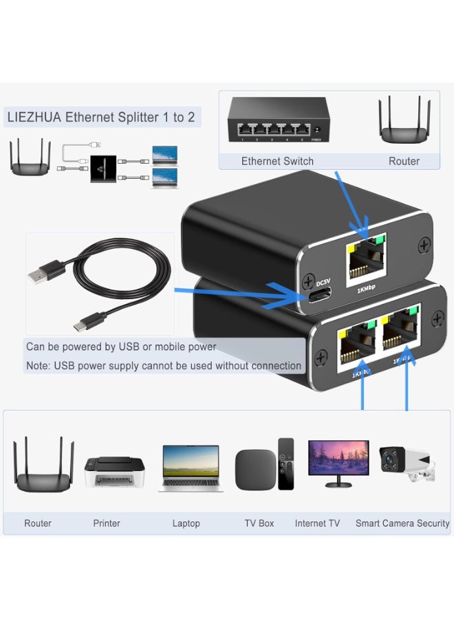 Arabest RJ45 Ethernet Splitter 1 to 2 Out, with USB Power Cable, RJ45 Internet Splitter Adapter 1000Mbps High Speed for Cat 5/5e/6/7/8 Cable, Support Two Devices Working Simultaneously - Image 3