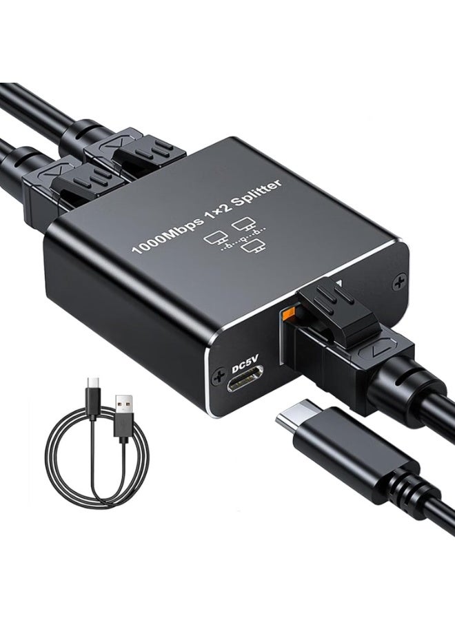 Arabest RJ45 Ethernet Splitter 1 to 2 Out, with USB Power Cable, RJ45 Internet Splitter Adapter 1000Mbps High Speed for Cat 5/5e/6/7/8 Cable, Support Two Devices Working Simultaneously - Image 1