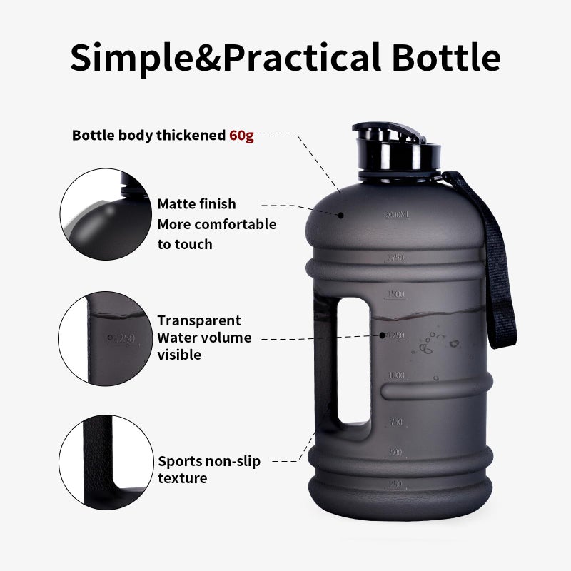 TOOFEEL 2 Liter Water Bottles - Half Gallon Water Bottle BPA Free - Ideal for Gym, Big Water Jug, Reusable Sports Bottle with Measurements Marked Drink Container - 2.2L 74oz Black Half Gallon Bottle - Image 4