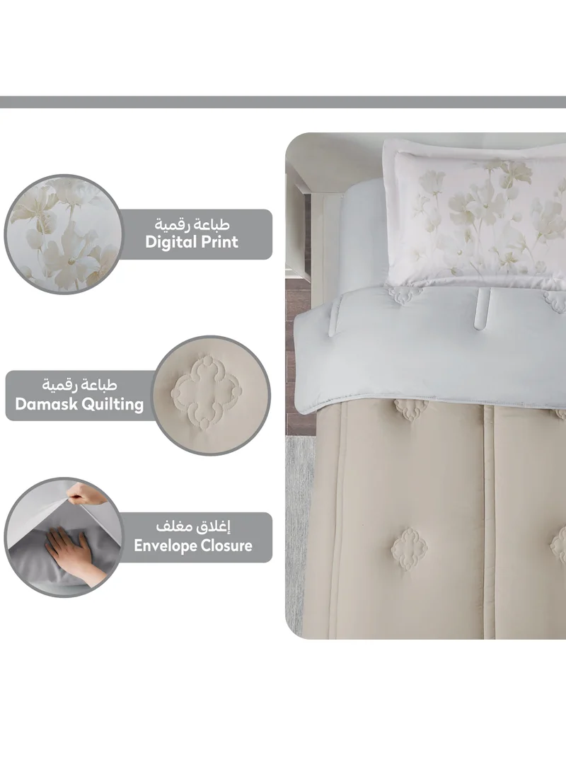 Donetella Bedding Comforter Set, Single Size 170x230 cm - 2-Pcs Digital Print Quilted Bed Set, Microfiber Fabric - 1 Comforter And  1 Pillow Sham