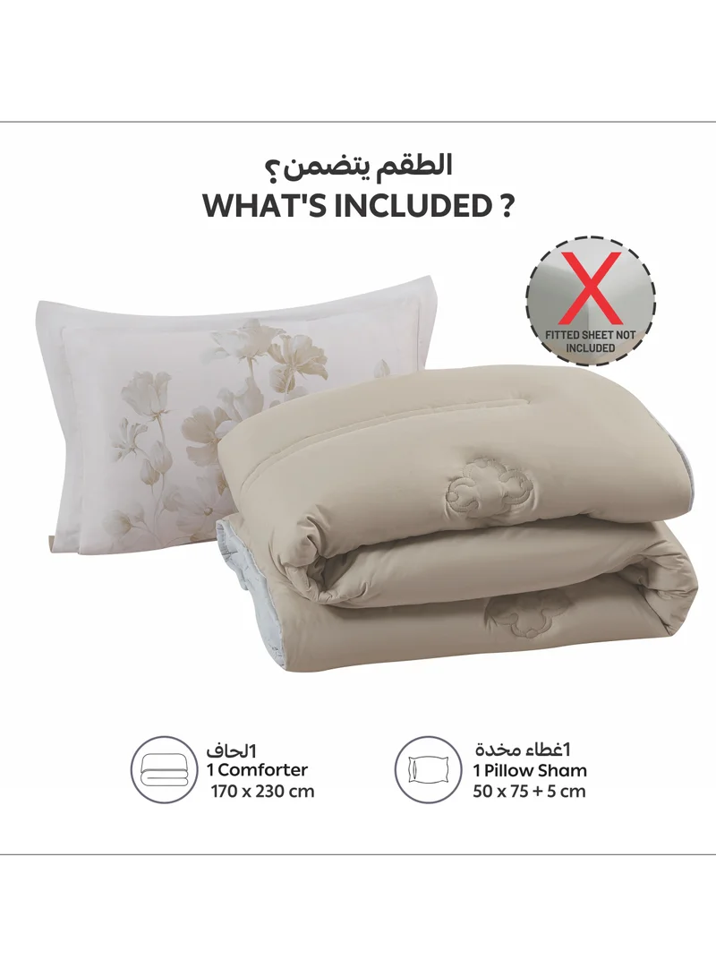 Donetella Bedding Comforter Set, Single Size 170x230 cm - 2-Pcs Digital Print Quilted Bed Set, Microfiber Fabric - 1 Comforter And  1 Pillow Sham