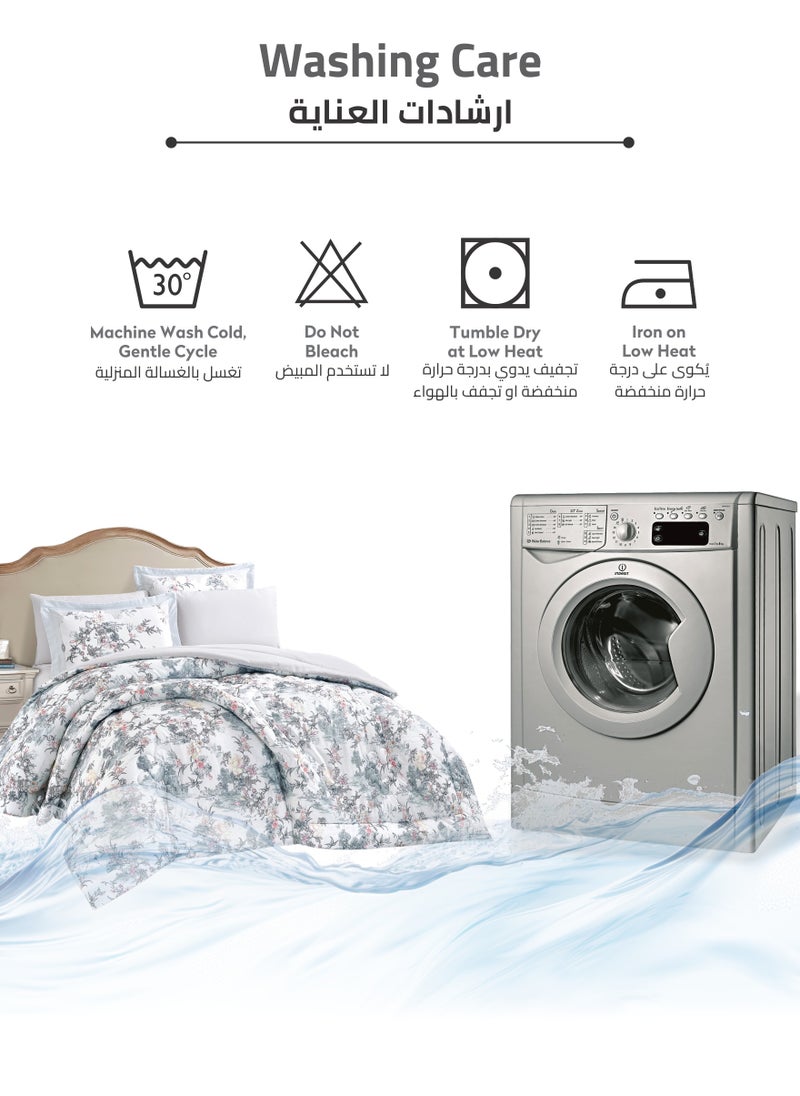 Donetella - Comforter Set 4-Pcs Single Size Printed Reversible Bed FIt 170x 230 CM All Season Comforter With (350 GSM) Down Alternative Filling, Silver - Image 1