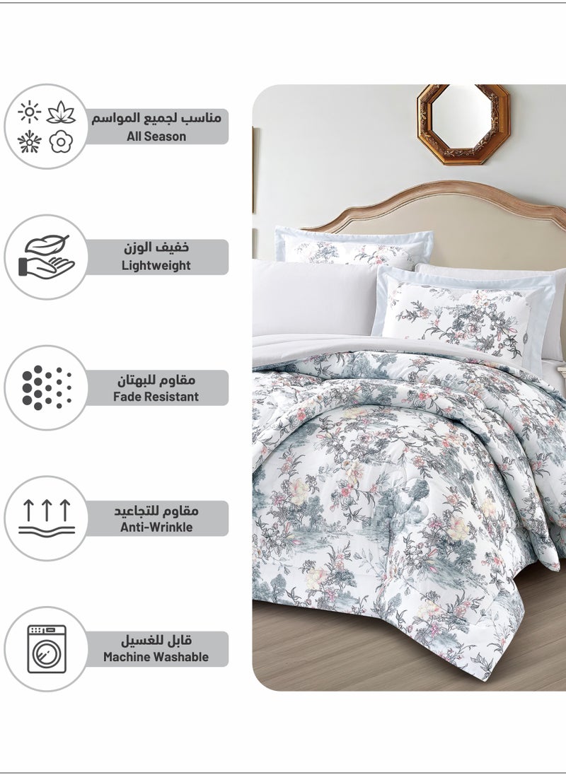 Donetella - Comforter Set 4-Pcs Single Size Printed Reversible Bed FIt 170x 230 CM All Season Comforter With (350 GSM) Down Alternative Filling, Silver - Image 1
