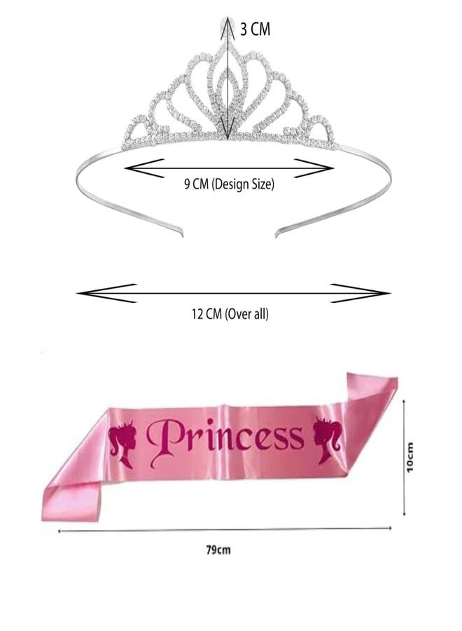 Decofy Princess Sash & Crown Set for Girls | Pink Satin Birthday Sash with Silver Rhinestone Tiara | Dress-Up, Pageants, Parties & Special Events - Image 2