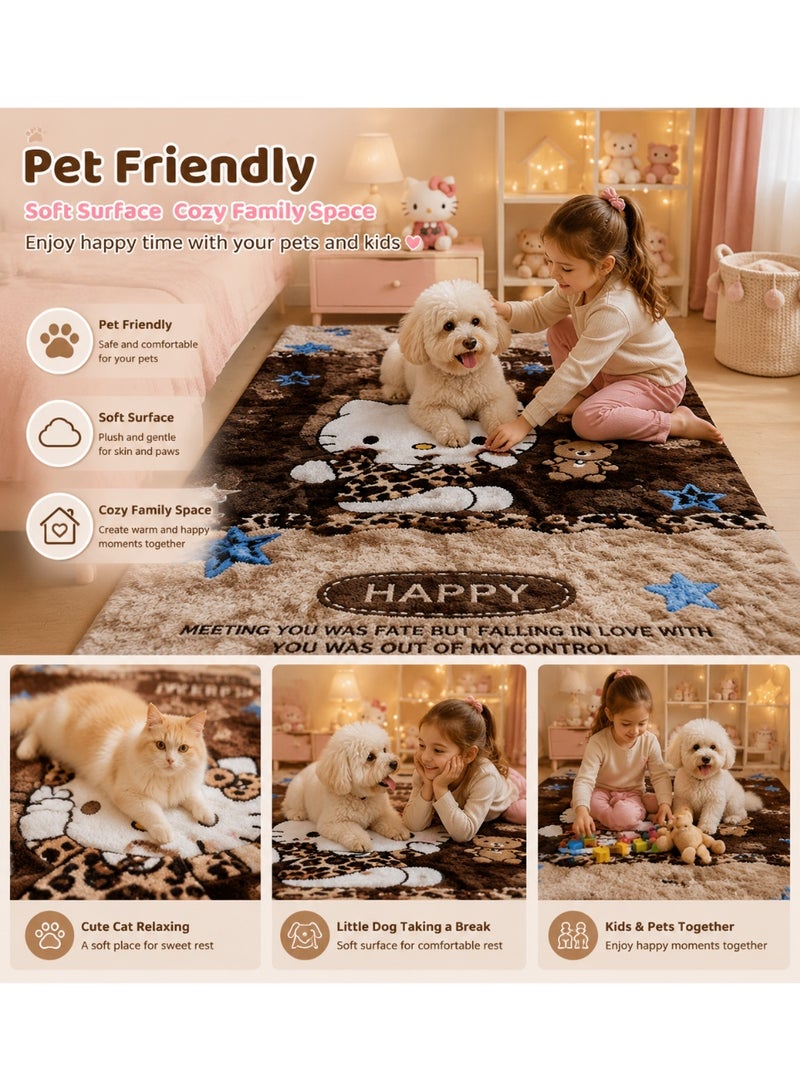 Cute Plush Area Rug 60×160cm, Soft Fluffy Cartoon Floor Carpet, Cozy Bedroom Rug for Kids Room Playroom Living Room Home Decor - Image 4