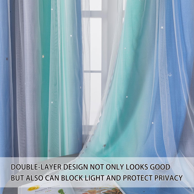 XiDi Blue Blackout Curtains for Boy Rooms Green Curtains for Bedroom Grey Window W34 X L63 - Image 2
