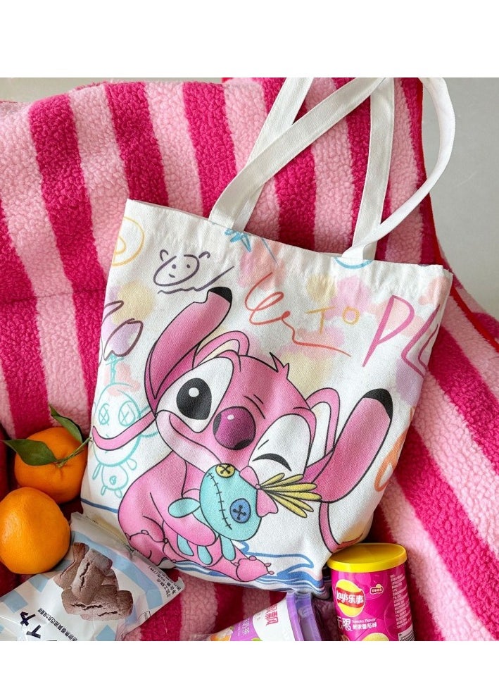STITCH Cartoon Stitch double-sided pattern canvas tote bag, student class bag tote bag, reusable beautiful environmentally friendly bag, book shopping groceries cute cotton tote bag 