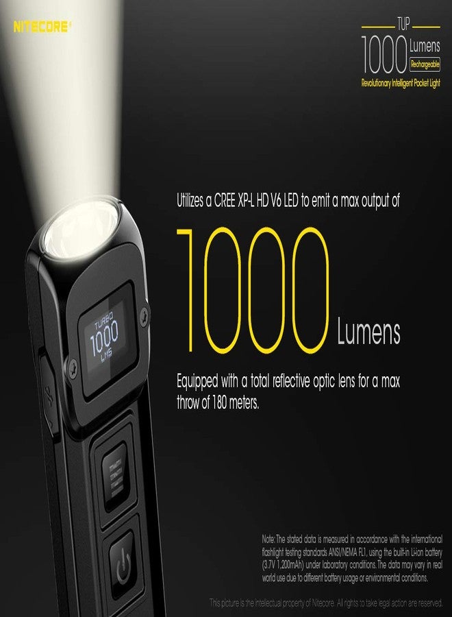 Nitecore TUP Intelligent Pocket Light - 1000 Lumen - OLED Display with Bonus Eco-Sensa Micro USB Charging Cable - Two Color Choices (BLACK) - Image 3