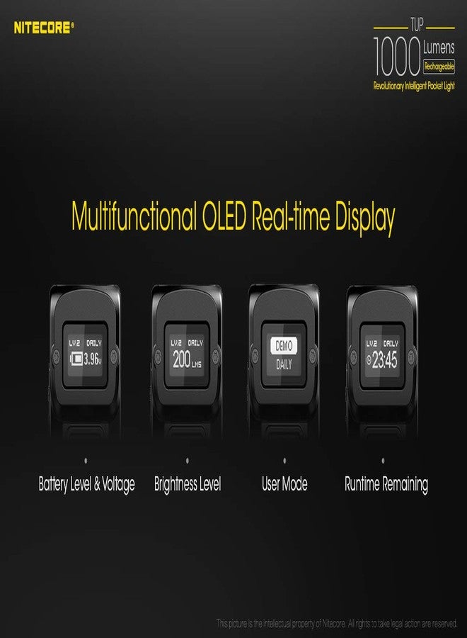 Nitecore TUP Intelligent Pocket Light - 1000 Lumen - OLED Display with Bonus Eco-Sensa Micro USB Charging Cable - Two Color Choices (BLACK) - Image 4