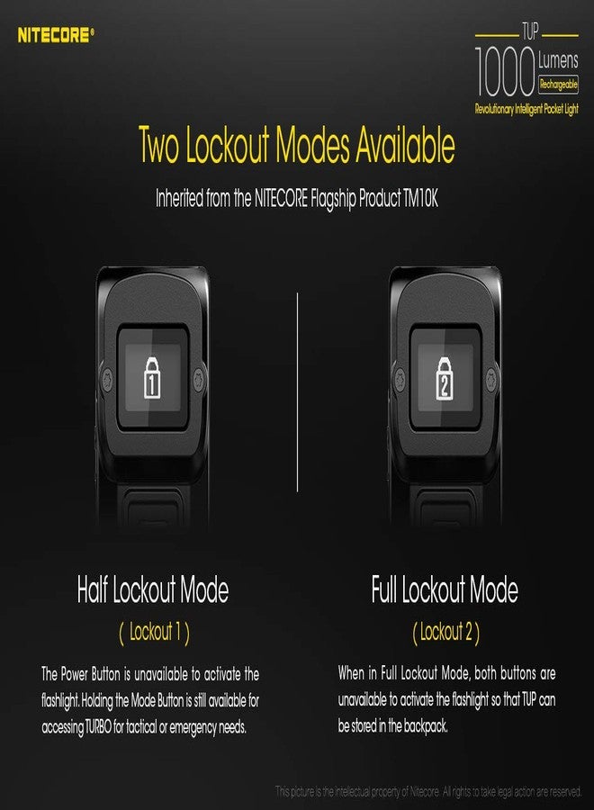 Nitecore TUP Intelligent Pocket Light - 1000 Lumen - OLED Display with Bonus Eco-Sensa Micro USB Charging Cable - Two Color Choices (BLACK) - Image 5