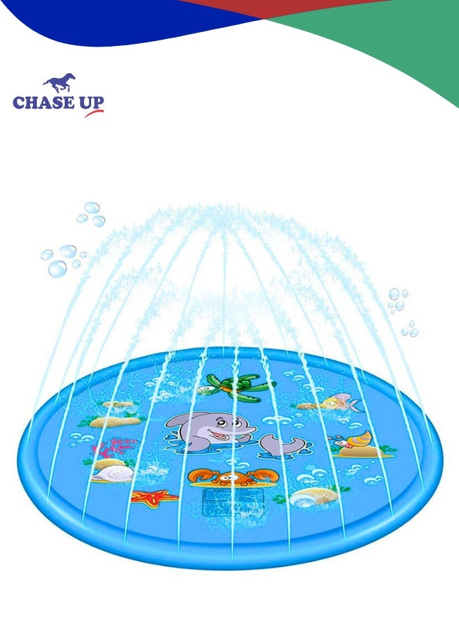 Chase Up Kids Splash Pad, 100 cm Ocean Theme Water Play Mat, BPA-Free PVC Sprinkler Pad - Image 1