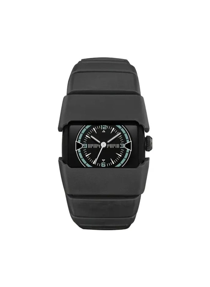 ساعة يد أنالوج أنيقة للرجال بتصميم مربع فريد وسوار أسود متين - Image 1