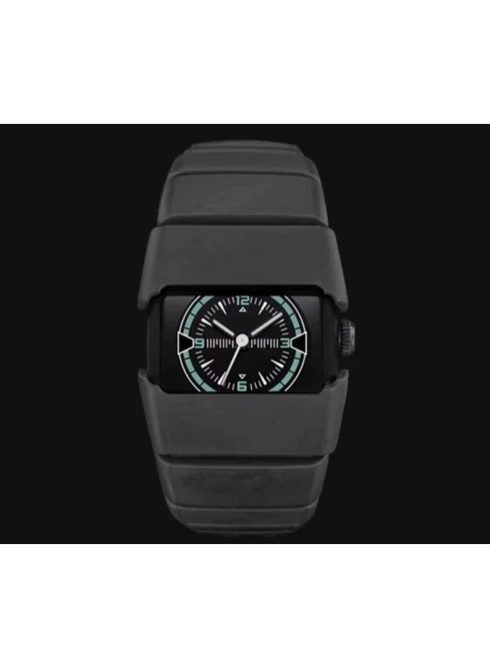 ساعة يد أنالوج أنيقة للرجال بتصميم مربع فريد وسوار أسود متين - Image 2