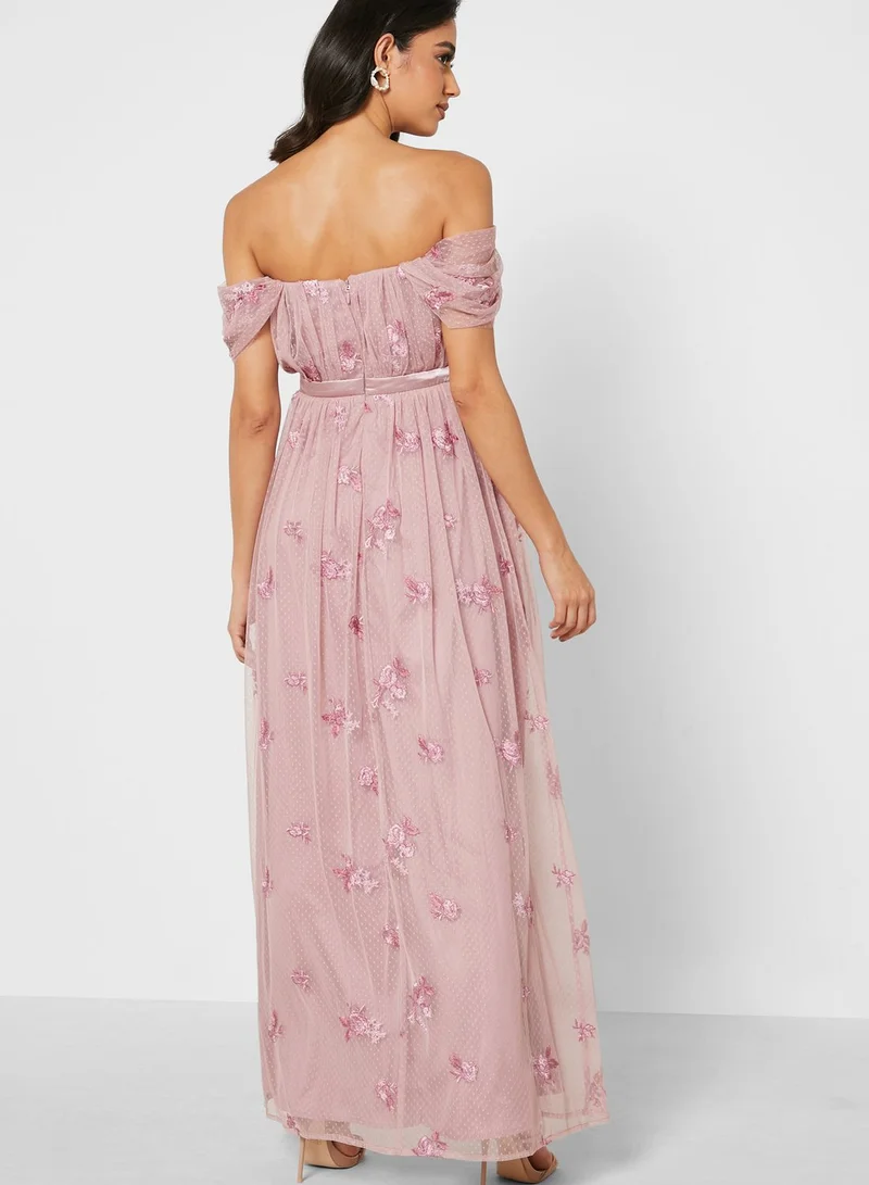 Chi-Chi London Safa Bardot Lace Detail Dress