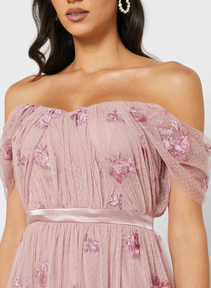 Chi-Chi London Safa Bardot Lace Detail Dress