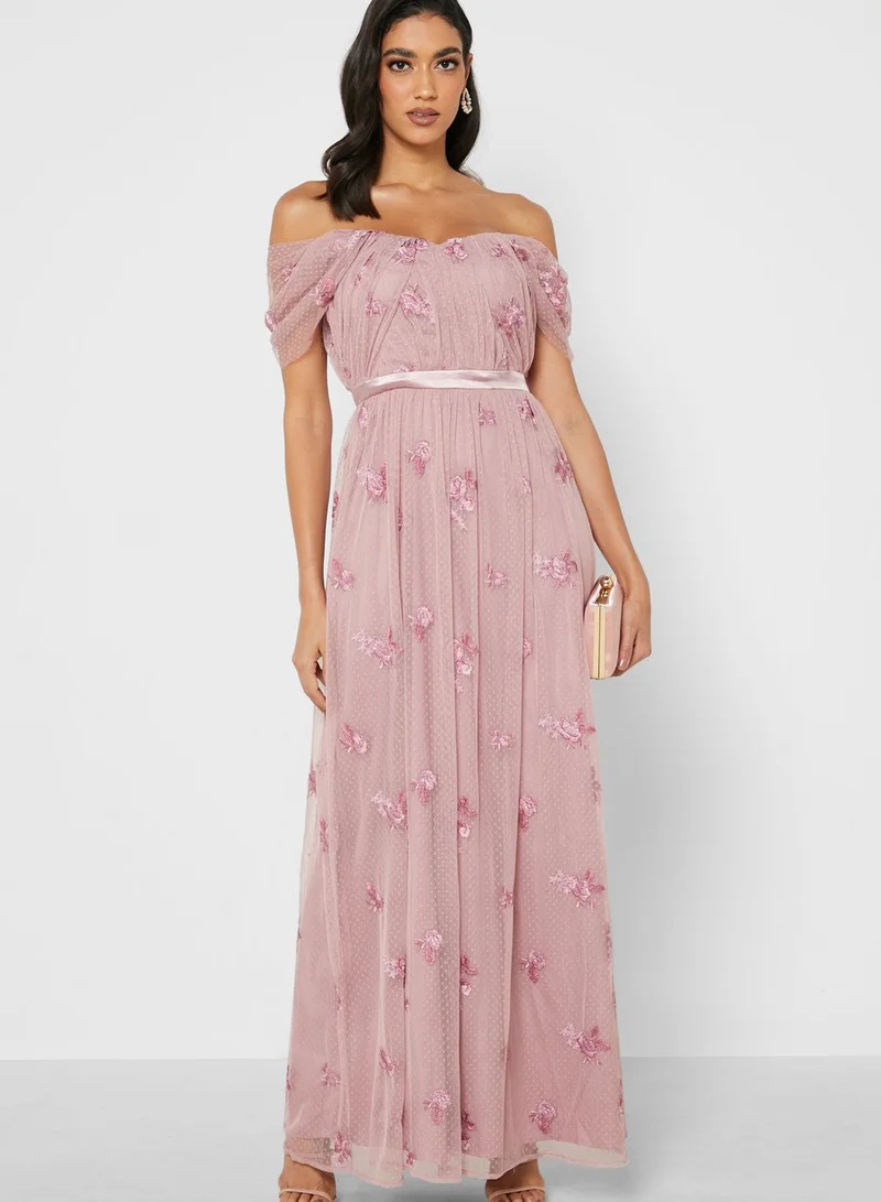 Chi-Chi London Safa Bardot Lace Detail Dress