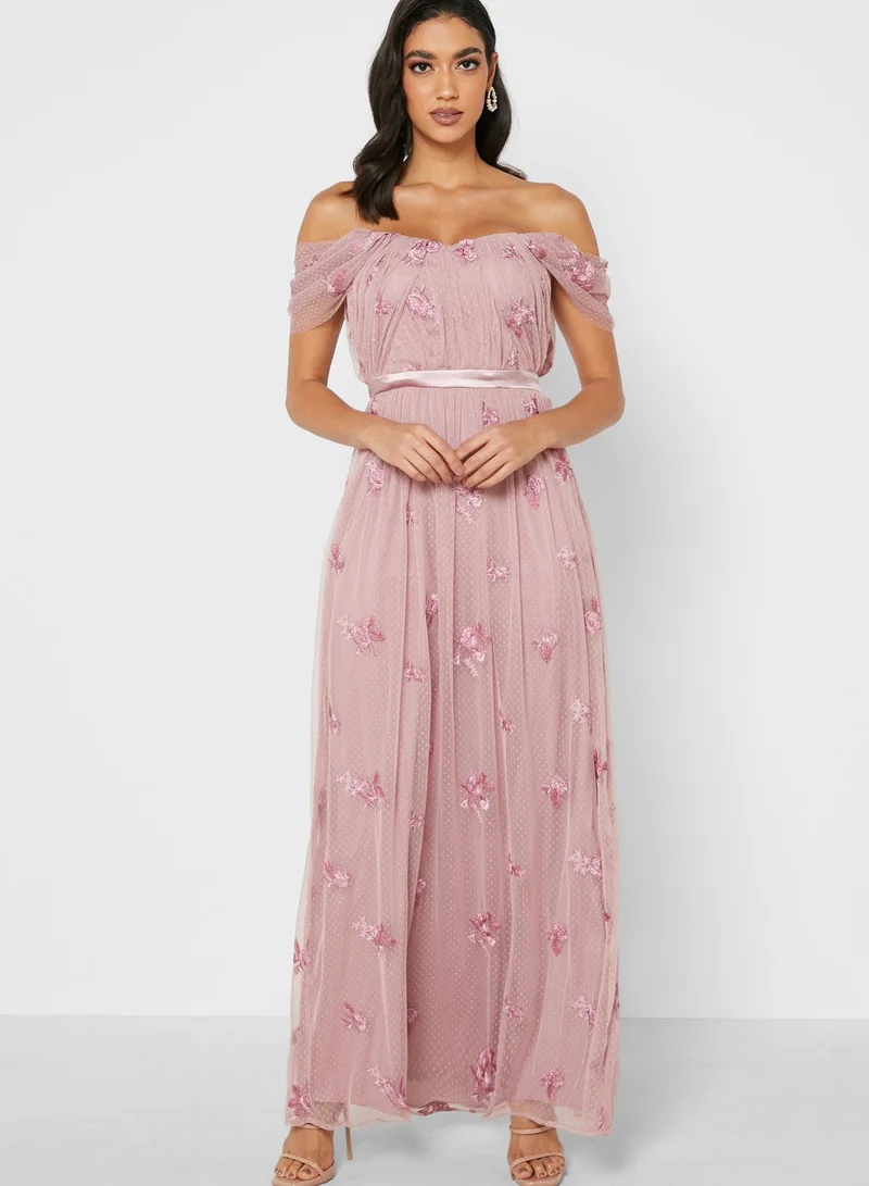 Chi-Chi London Safa Bardot Lace Detail Dress