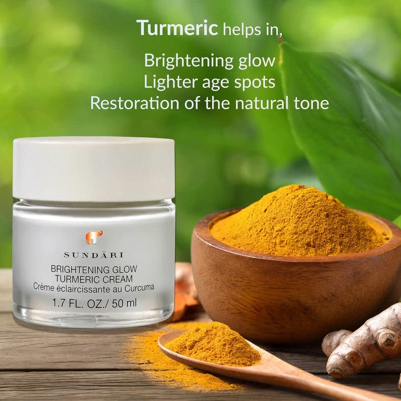 SUNDARI Brightening Glow Turmeric Cream, 1.7 Fl Oz, Skin Radiance with Turmeric, Illuminates Complexion, Restores Skin Tone, Lightens Age Spots - Image 1