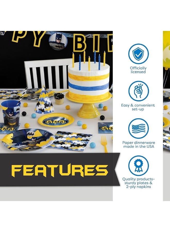 Unique Batman Birthday Party Supplies | Batman Party Supplies | Batman Birthday Decorations | Batman Party Decorations | With Banner, Table Cover, Masks, Plates, Napkins, Button | For Boys or Girls | Serves - Image 1