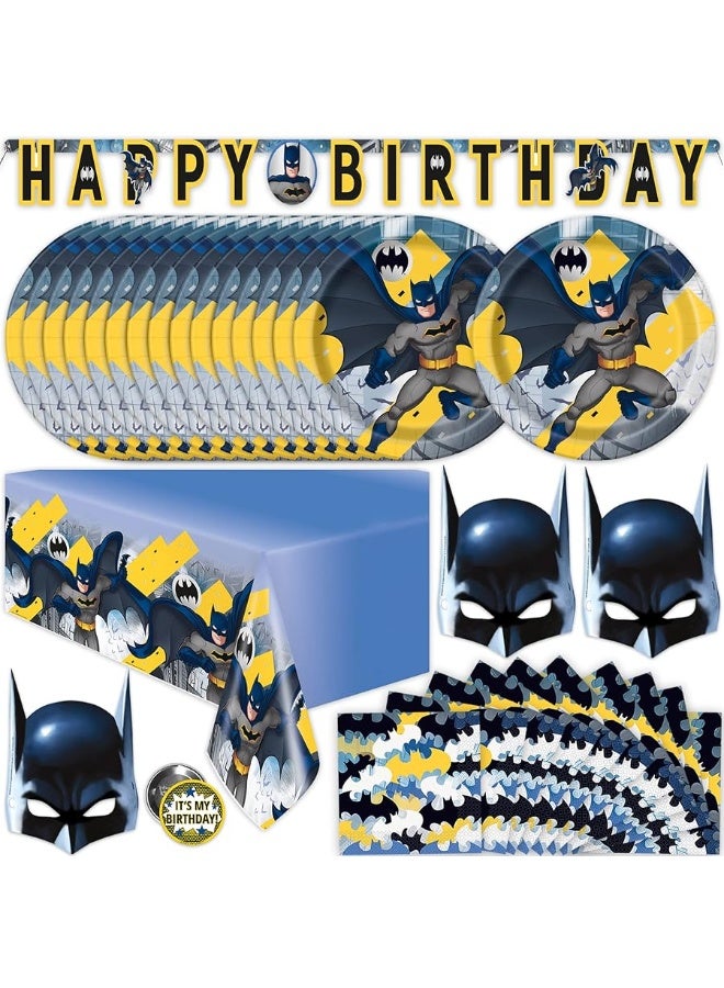 Unique Batman Birthday Party Supplies | Batman Party Supplies | Batman Birthday Decorations | Batman Party Decorations | With Banner, Table Cover, Masks, Plates, Napkins, Button | For Boys or Girls | Serves - Image 2