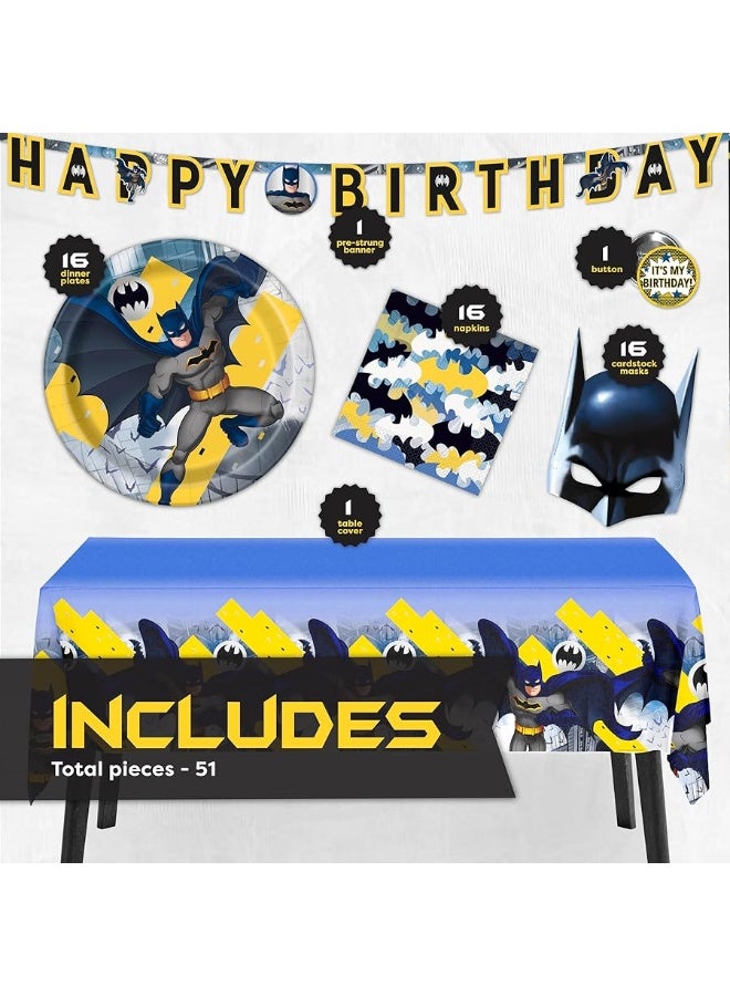 Unique Batman Birthday Party Supplies | Batman Party Supplies | Batman Birthday Decorations | Batman Party Decorations | With Banner, Table Cover, Masks, Plates, Napkins, Button | For Boys or Girls | Serves - Image 3