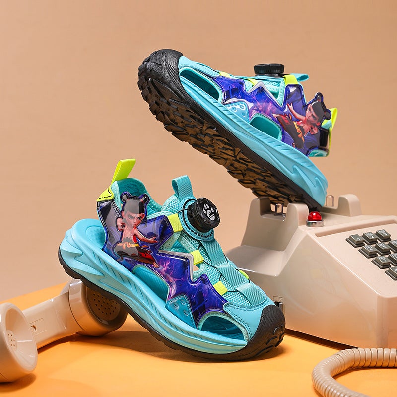 Children'S Sandals 2025 Trendy Rotating Button Mesh Breathable Beach Shoes Outer Wear Sports Sandals - Image 3