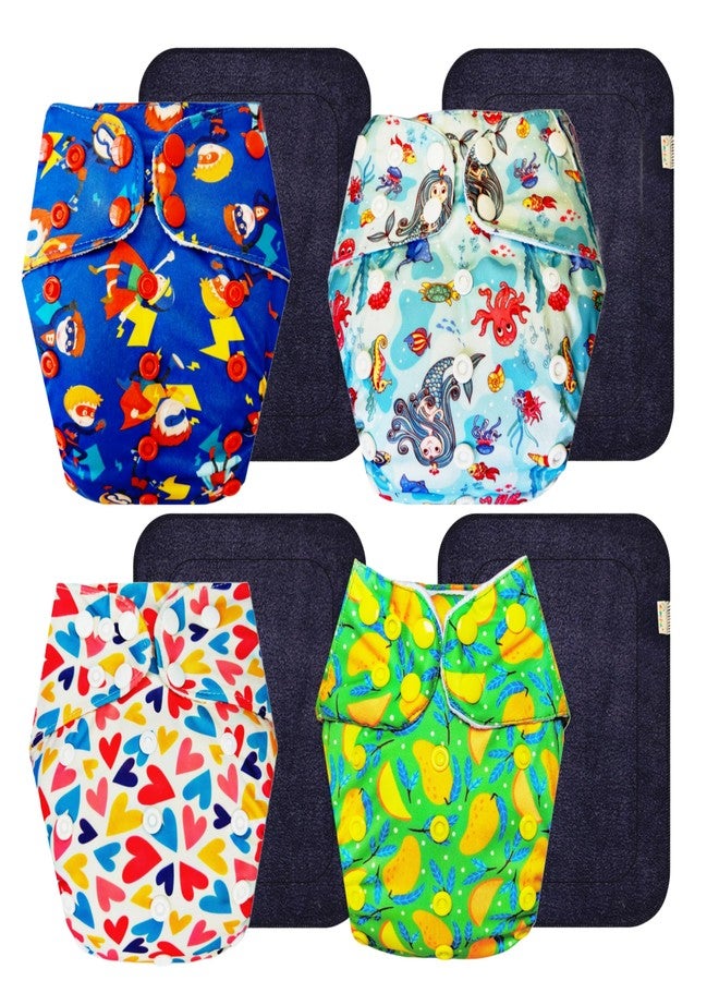 حفاضات دمبلدو القماشية الممتازة مع حشوة سوداء (عبوة من 4 قطع) | ناعمة ولطيفة | تسمح بمرور الهواء | أزرار كبس قابلة للتعديل | مثالية لفصل الصيف الهندي | من 3 أشهر إلى 3 سنوات | مناسبة للجنسين - Image 1