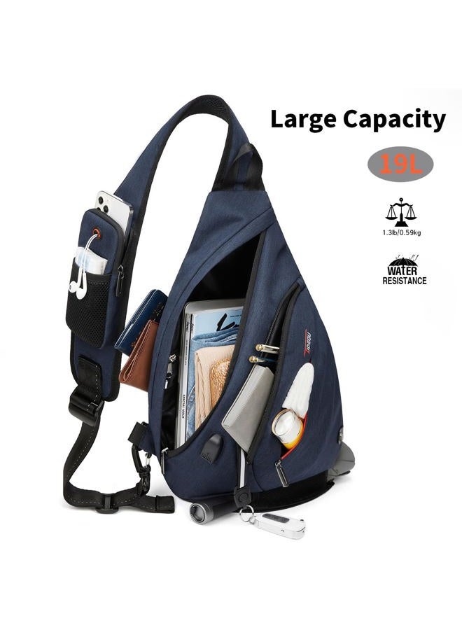 TUDEQU Sling Bags for Men,8 Pockets One Shoulder Backpack Large 19L,Crossbody,Single Strap,Black,Travel,Hiking,Women, 8-dark Blue, L, Hiking Backpack - Image 2