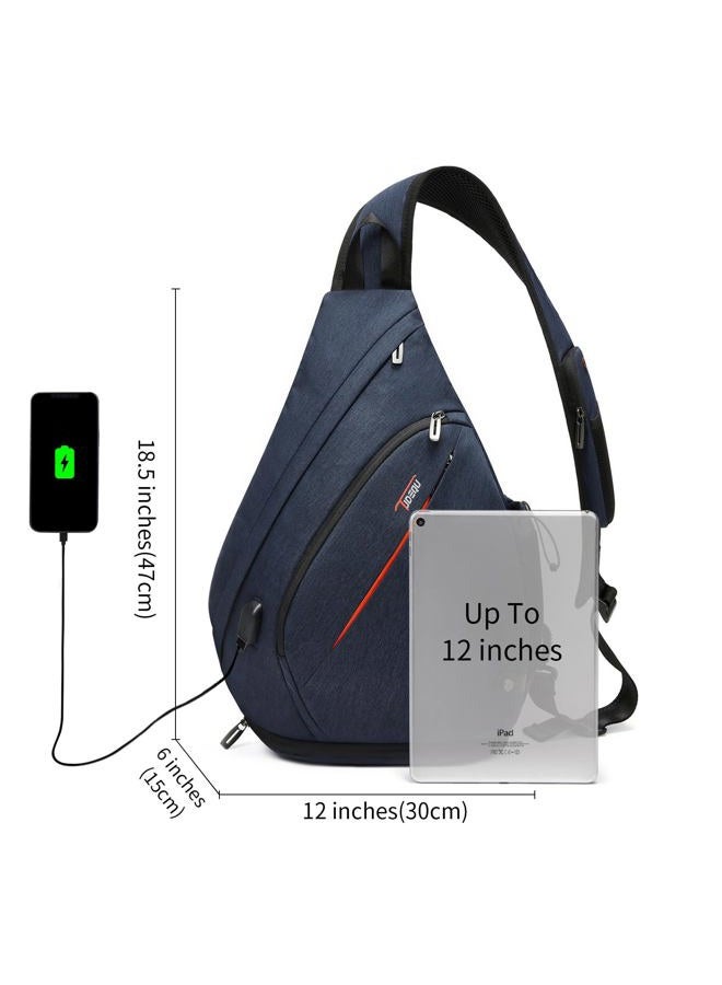TUDEQU Sling Bags for Men,8 Pockets One Shoulder Backpack Large 19L,Crossbody,Single Strap,Black,Travel,Hiking,Women, 8-dark Blue, L, Hiking Backpack - Image 5
