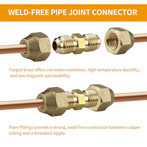 Timsec 2Packs AC Copper Pipe Extension Joint Connectors, 3/8-Inch Air Conditioning Pipe Coupling Adapters with Flare Nuts and Connectors, Free Welding, For Butt Copper Tube Diameter 3/8" (9.53mm) - Image 3