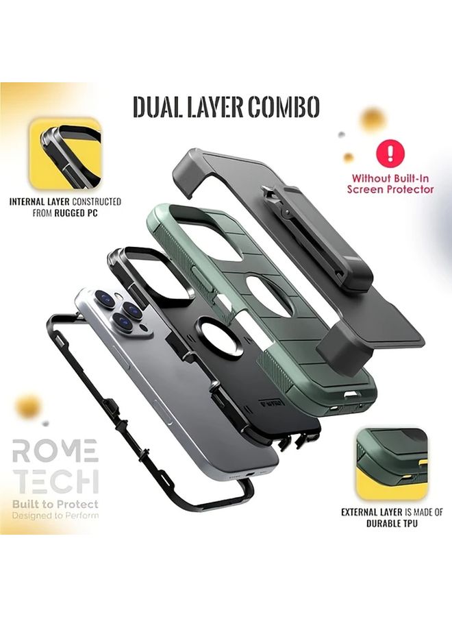 Dark Green Rugged Phone Case with Belt Clip Stand for iPhone 17 Pro Dual Layer Shockproof - Image 2