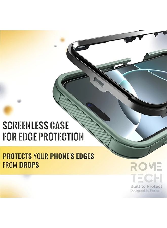 Dark Green Rugged Phone Case with Belt Clip Stand for iPhone 17 Pro Dual Layer Shockproof - Image 3