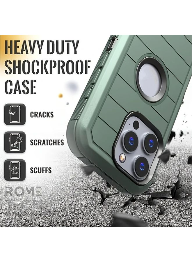 Dark Green Rugged Phone Case with Belt Clip Stand for iPhone 17 Pro Dual Layer Shockproof - Image 5