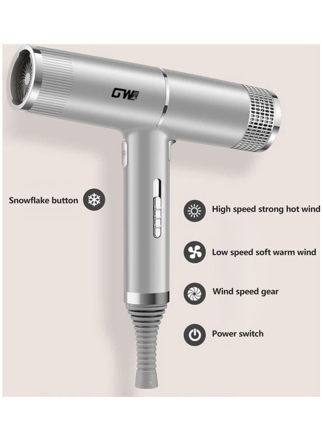 NIBEMINENT Hair Dryer With 3 Nozzles Silver - Image 2