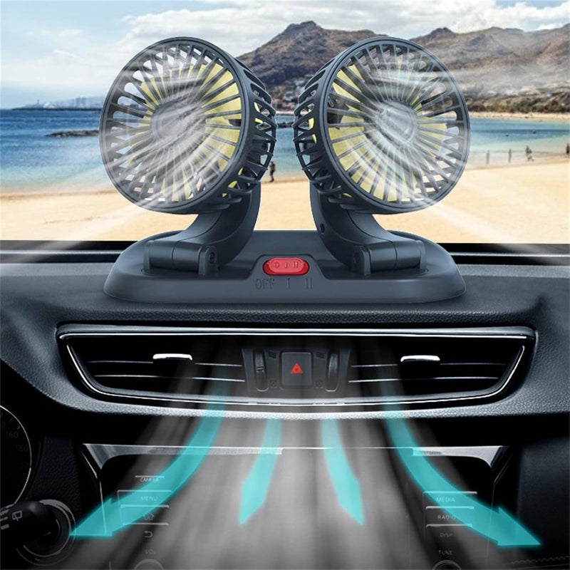 comfrt Car Cooling Fan, Double Head 360° Adjustable Dual Head Cooling Air Fan Brushless Motor Low Noise Automobile Vehicle Portable Fan Micro USB for Car/SUV/RV/Truck/Boat Use (C USB) - Image 2