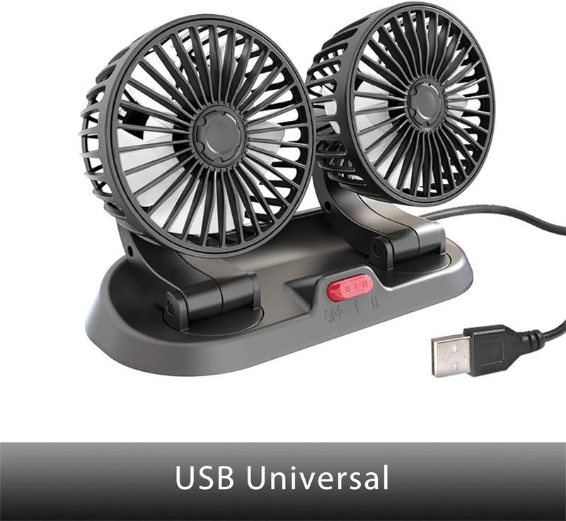 comfrt Car Cooling Fan, Double Head 360° Adjustable Dual Head Cooling Air Fan Brushless Motor Low Noise Automobile Vehicle Portable Fan Micro USB for Car/SUV/RV/Truck/Boat Use (C USB) - Image 4