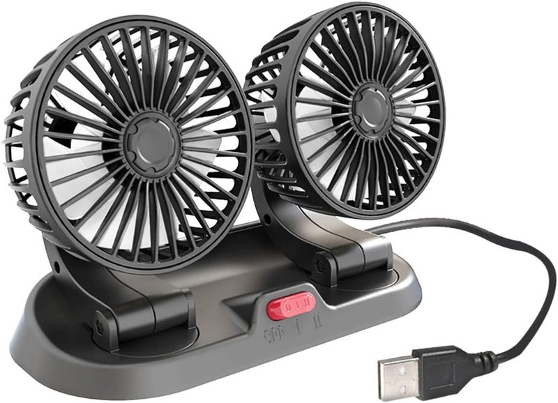 comfrt Car Cooling Fan, Double Head 360° Adjustable Dual Head Cooling Air Fan Brushless Motor Low Noise Automobile Vehicle Portable Fan Micro USB for Car/SUV/RV/Truck/Boat Use (C USB) - Image 1