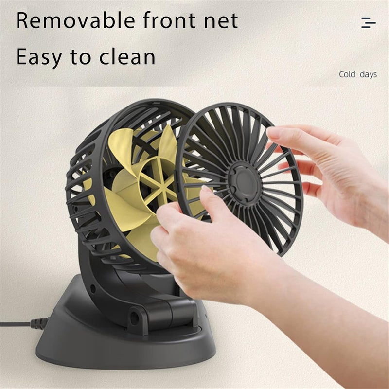 comfrt Car Cooling Fan, Double Head 360° Adjustable Dual Head Cooling Air Fan Brushless Motor Low Noise Automobile Vehicle Portable Fan Micro USB for Car/SUV/RV/Truck/Boat Use (C USB) - Image 5