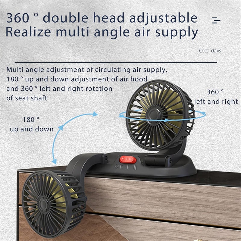 comfrt Car Cooling Fan, Double Head 360° Adjustable Dual Head Cooling Air Fan Brushless Motor Low Noise Automobile Vehicle Portable Fan Micro USB for Car/SUV/RV/Truck/Boat Use (C USB) - Image 3