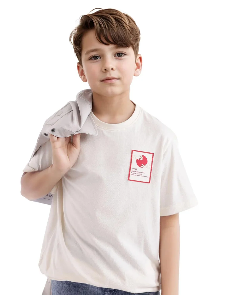 Rare Ones Rare Ones Kids Citz Off White Cotton Short Sleeve Crew Neck Solid T-Shirt