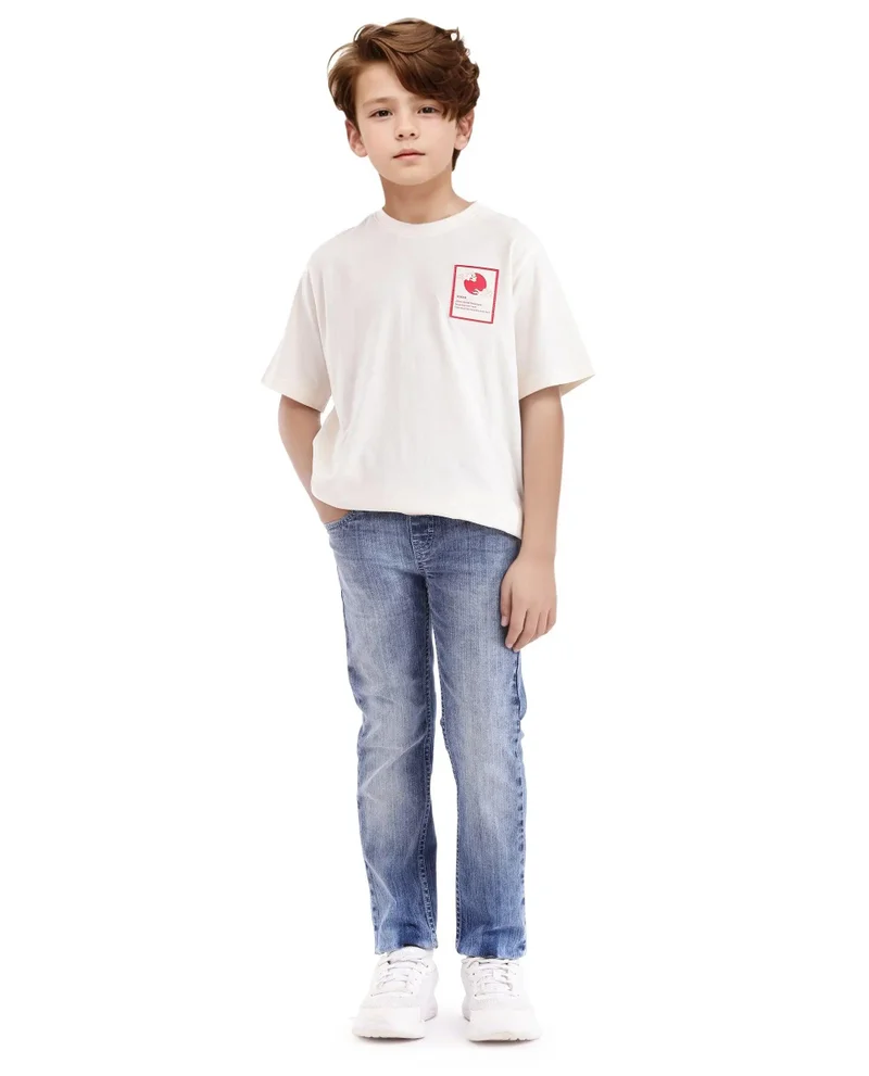 Rare Ones Rare Ones Kids Citz Off White Cotton Short Sleeve Crew Neck Solid T-Shirt