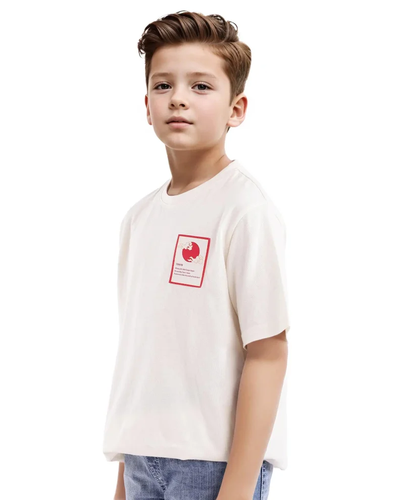 Rare Ones Rare Ones Kids Citz Off White Cotton Short Sleeve Crew Neck Solid T-Shirt