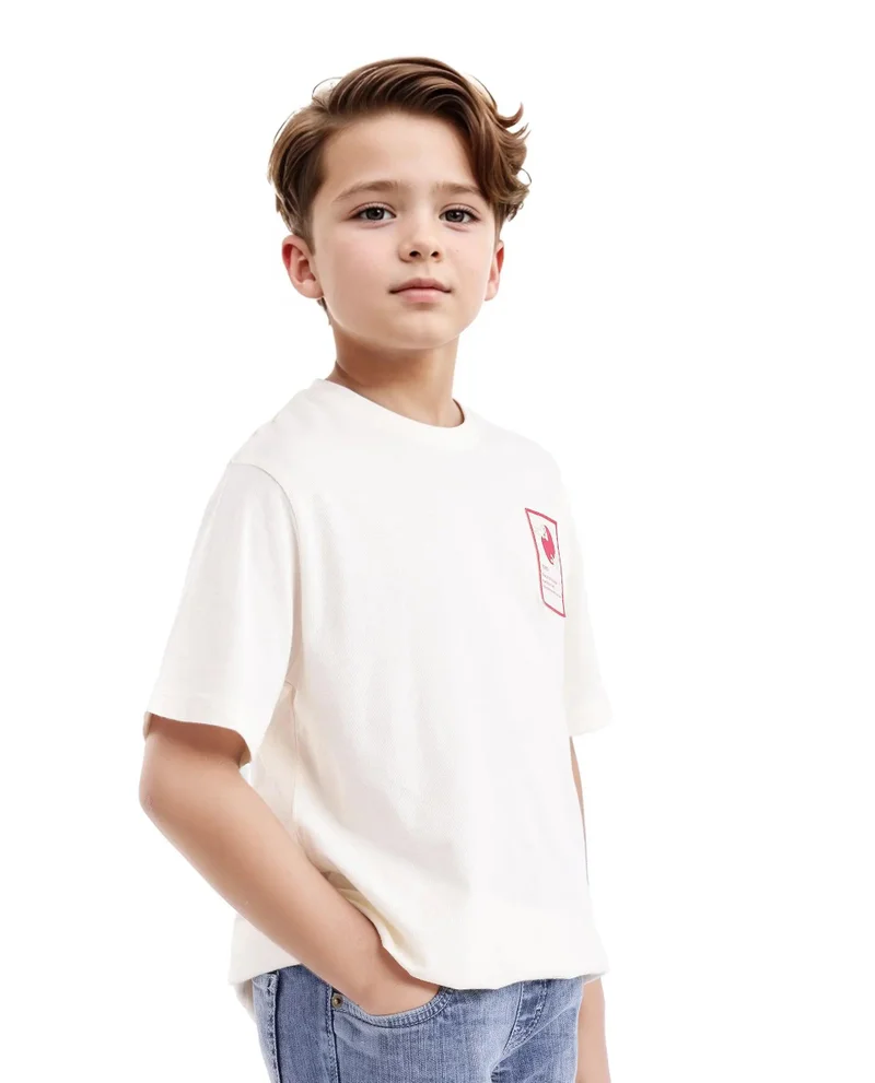 Rare Ones Rare Ones Kids Citz Off White Cotton Short Sleeve Crew Neck Solid T-Shirt