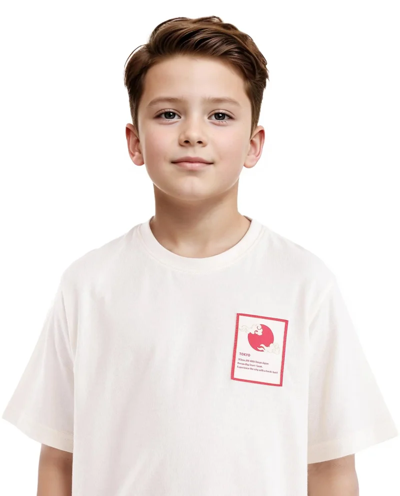 Rare Ones Rare Ones Kids Citz Off White Cotton Short Sleeve Crew Neck Solid T-Shirt