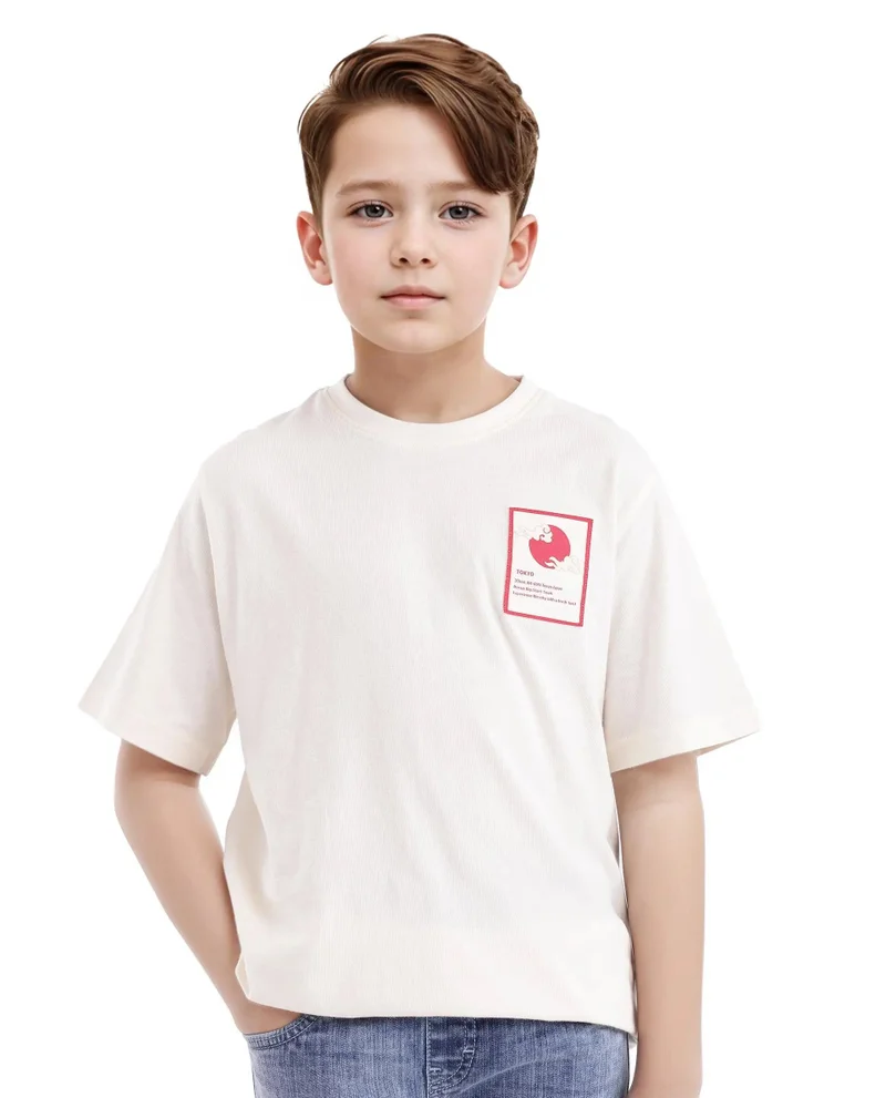 Rare Ones Rare Ones Kids Citz Off White Cotton Short Sleeve Crew Neck Solid T-Shirt
