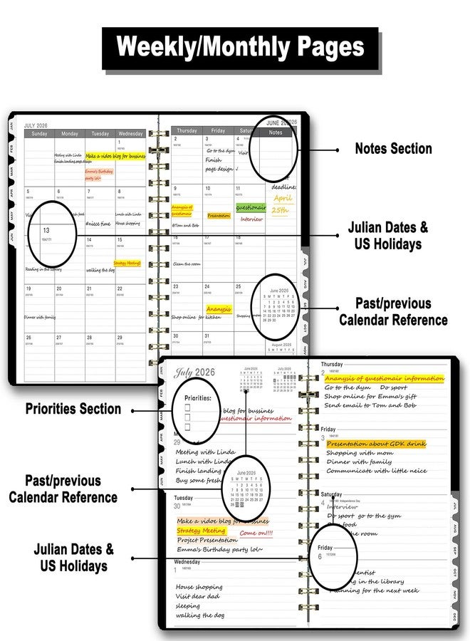 Ymumuda 2026 Planner, Daily Weekly and Monthly Planner，Jan 2026 - Dec 2026, 8.4" x 6.3", 2026 Calendar Planner Book with Tabs, Spiral Notebook with Inner Pocket for Office Home School Supplies - Image 3