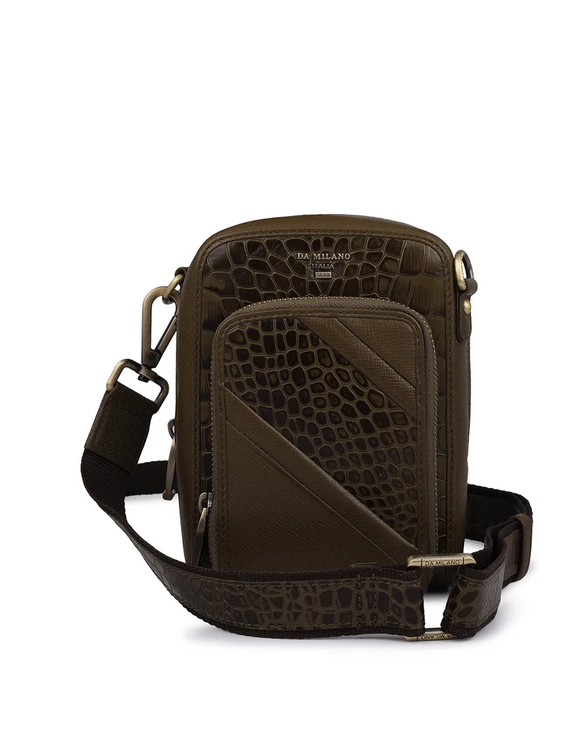 Da Milano Da Milano Genuine Leather Green Sling Bag