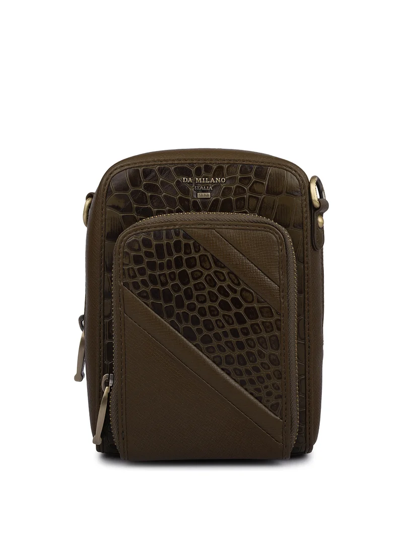 Da Milano Da Milano Genuine Leather Green Sling Bag