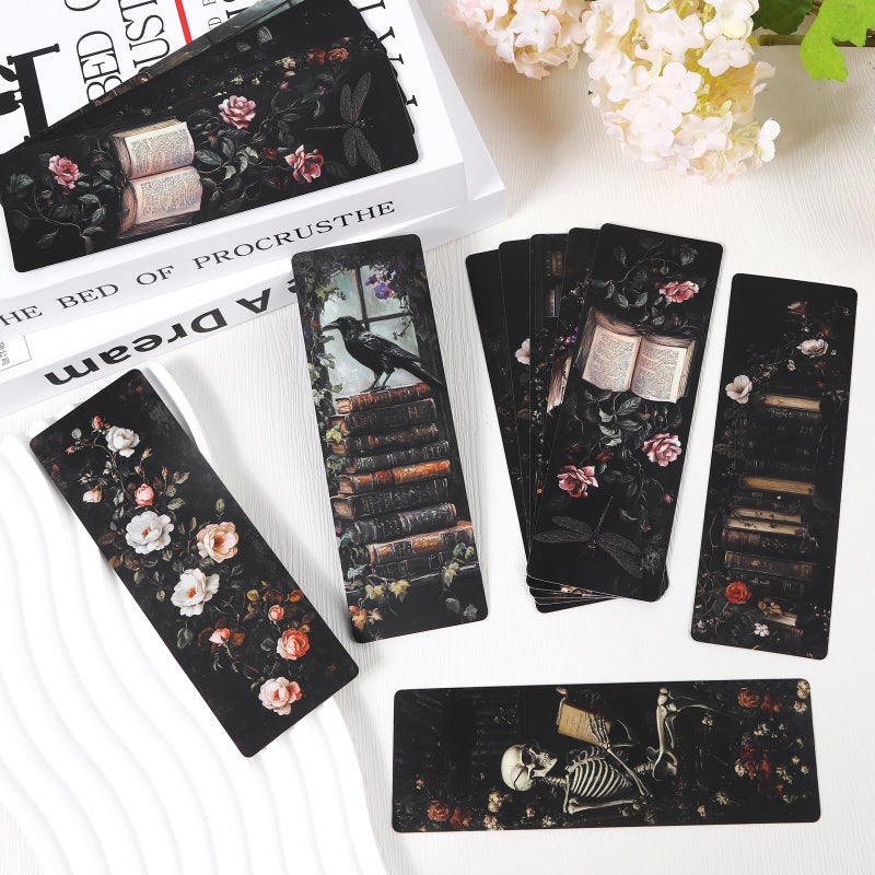 Wxiben Dark Academia Bookmarks for Women - 100 Pcs Gothic Flower Book Mark Retro Aesthetic Bookmark Skull Dragonfly Plants Page Marker Clip Gift for Book Lovers Students Teachers Bookish Reading - Image 4